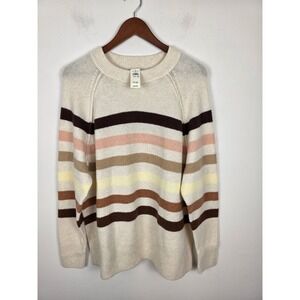 Aerie NWT Striped Crewneck Sweater Cream Super Soft Oversized Women's XS